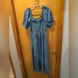 Denim Look indigo Rose Blue Feminine Maxi Dress